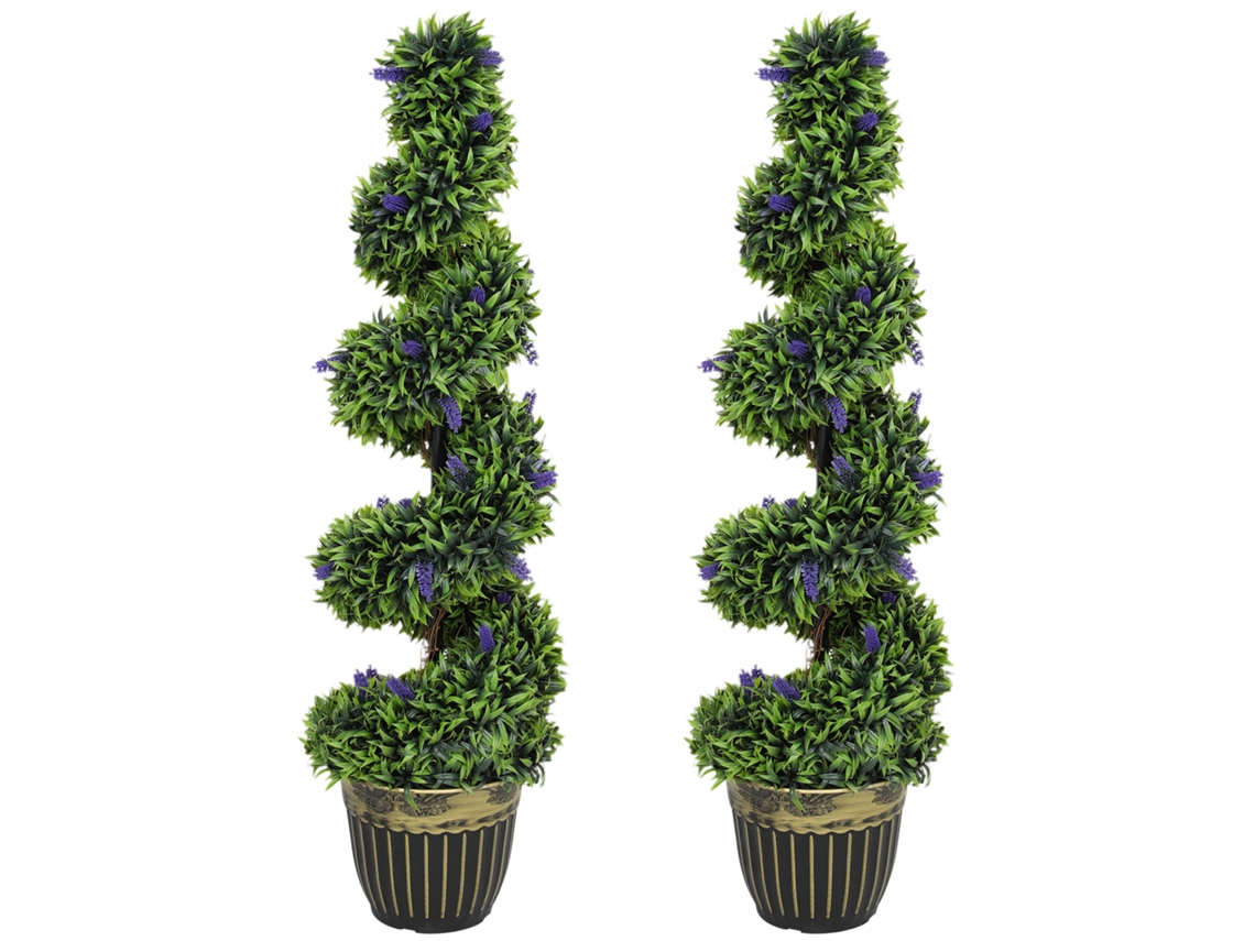 Juego de plantas artificiales EOOCOO (diseño en espiral, base de cemento)