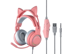 Fones De Ouvido Orelhas De Gato Com Microfone Redução De Ruído Fio Over Ear Para Jogos Rosa