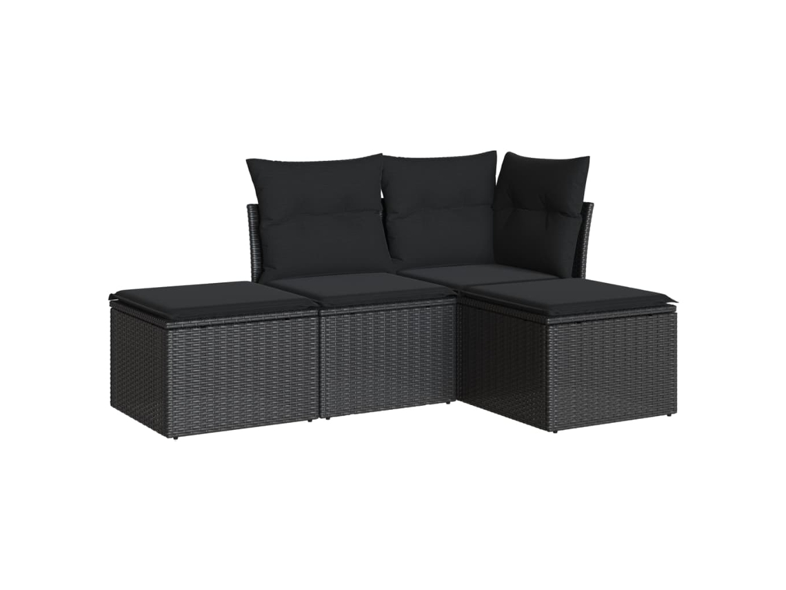 Conjunto 4 de sofás jardín VIDAXL con cojines ratán sintético negro