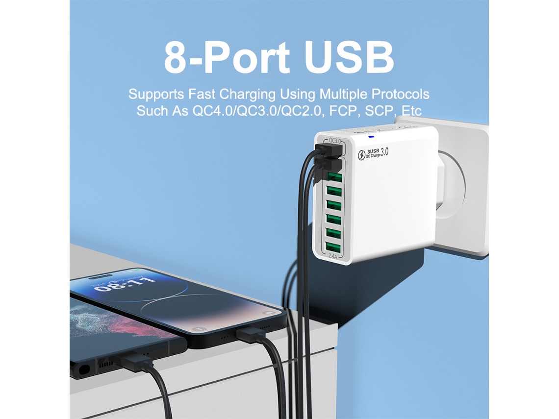 Cargador Usb Bk318 De 65 W Y 8 Puertos 8usb-a Qc3.0 4.0 Pps Afc Fcp Scp Sscp, Adaptador De Pared De Carga Rápida Y Estadounidense
