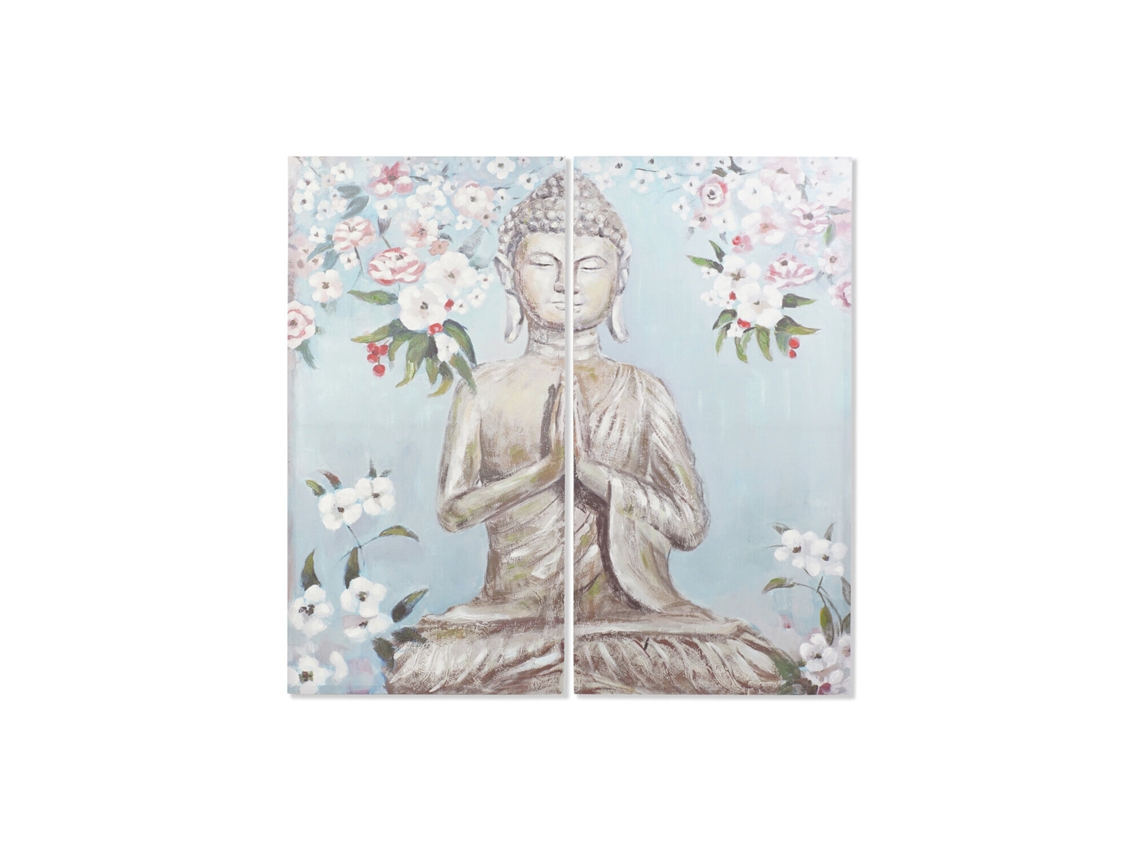 Set 2 Cuadro Lienzo Buda Pintado Mano 140x3x140cm