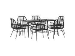Juego de comedor de jardín de 7 piezas con patas de cristal, mimbre y color negro - EXCLUSIVA MAISON
