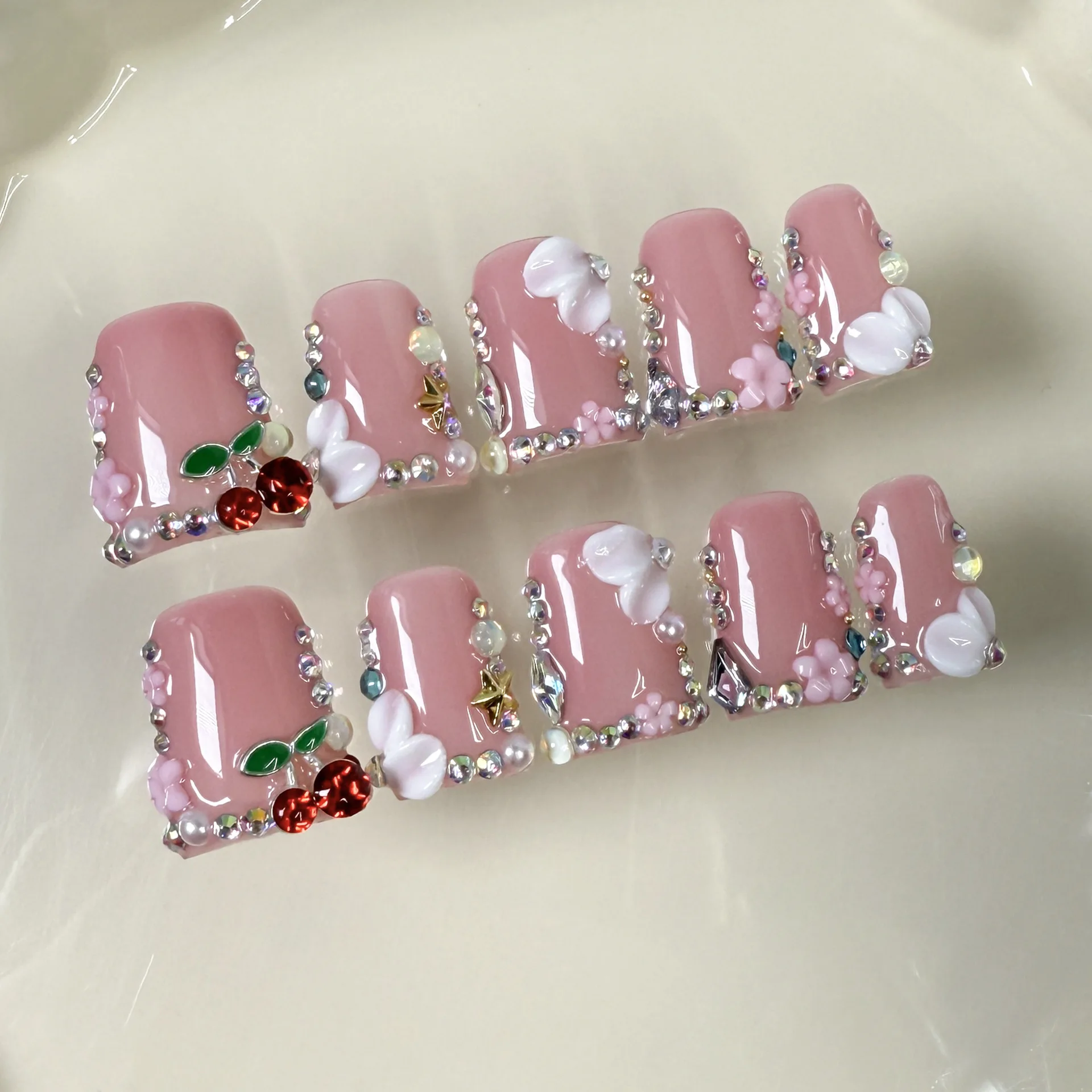 (586-s) 10 Pegatinas Rosas Para Uñas Con Forma De Pico De Pato Para Aplicar A Mano