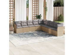 Conjunto de sofá de jardín de 9 piezas con cojines, mimbre sintético beige, Dkd Home Decor