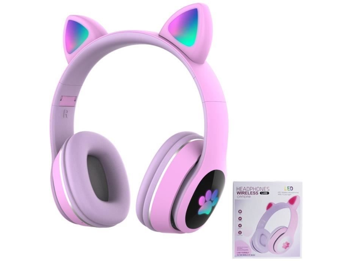 Roxo Com Pacote Fones De Ouvido Sem Fio Bluetooth V5.0 Fone De Ouvido Estéreo Dobrável Para Jogos Com Microfone Orelha De Gato Fofa