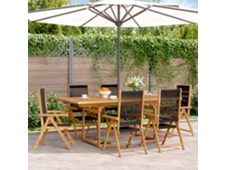 Juego de comedor de jardín de 7 piezas, polipropileno/madera maciza, negro, DKD Home Decor