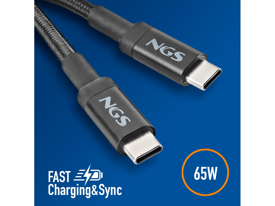 Cable USB C a tipo C Knot 65w 3 2M para carga rápida de dispositivos de hasta 65 W. Nailon trenzado. Alta compatibilidad. Negro. Ngs