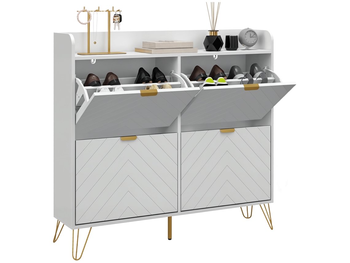 Zapatero con 4 puertas abatibles y estante ajustable, 106x24x102 cm, blanco, PMM CAPITALI