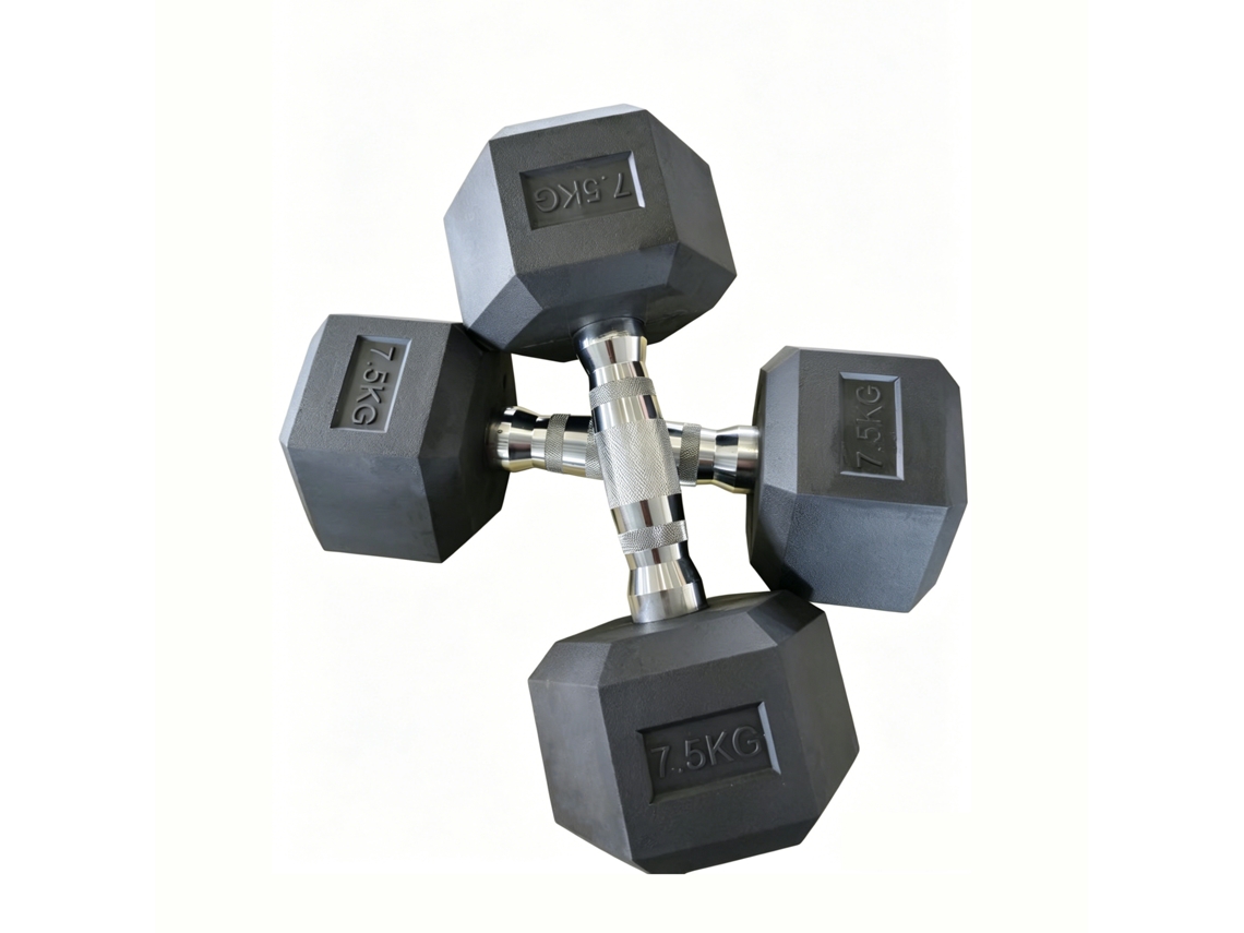 Mancuerna hexagonal de 7,5 kg con agarre antideslizante y revestimiento duradero para fitness y culturismo.