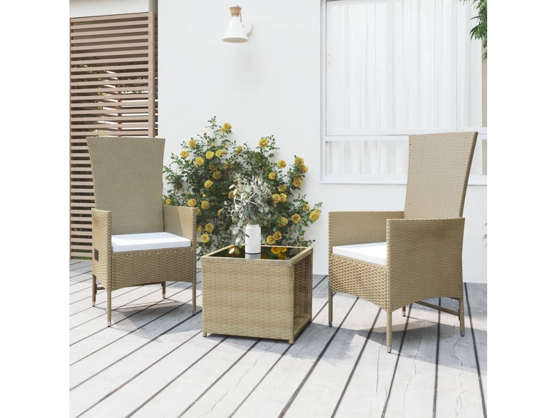 3 Piezas Conjunto Lounge Para Jardim Vime Pe E Aço Bege Dkd Decoración Del Hogar