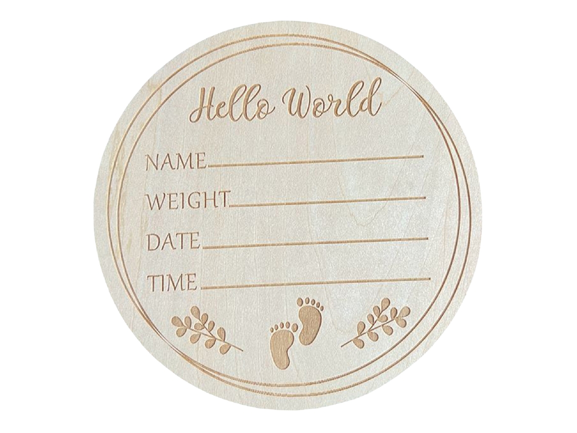 Letrero Redondo "hello World" Para Anunciar La Llegada Del Bebé, Fabricado En Madera De Tilo, Ideal Para Fotografía Y Decoración De La Habitación Infantil (15 Cm).