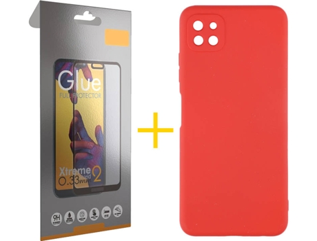 Funda y Protector de Vidrio Full 1x Samsung Galaxy A22 5G SKYHE Silicona Líquida Rojo