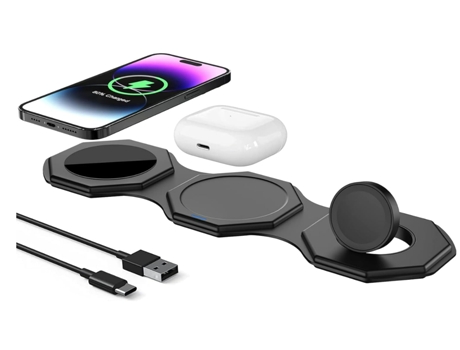 Cargador inalámbrico plegable, estación de carga 3 en 1, soporte de cargador de viaje rápido para múltiples dispositivos para iPhone, Apple Watch y...