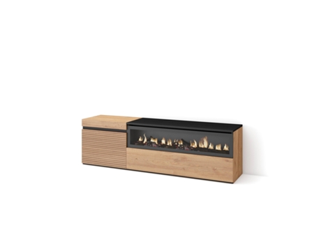 Mueble TV Televisión, 150x45x35cm, Para TV hasta 65, Chimenea eléctrica, Roble SKRAUT HOME