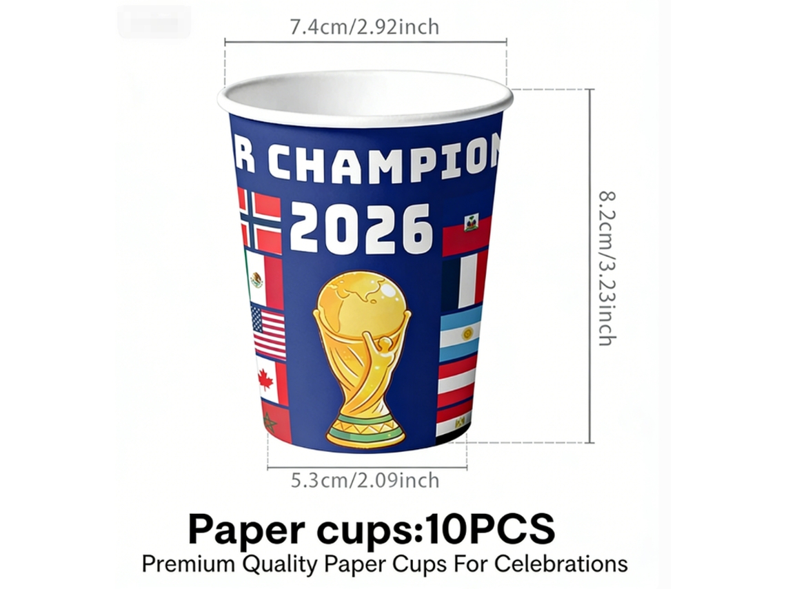 Vasos de papel con temática del Mundial 226 (1 unidades) - Perfectos para fiestas y para animar a los equipos.
