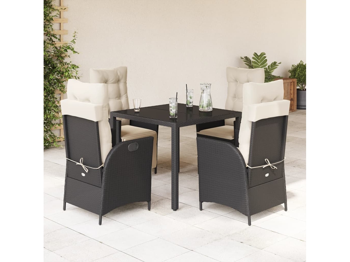 Juego de comedor de jardín de 5 piezas con cojines, mimbre sintético negro, DKD Home Decor