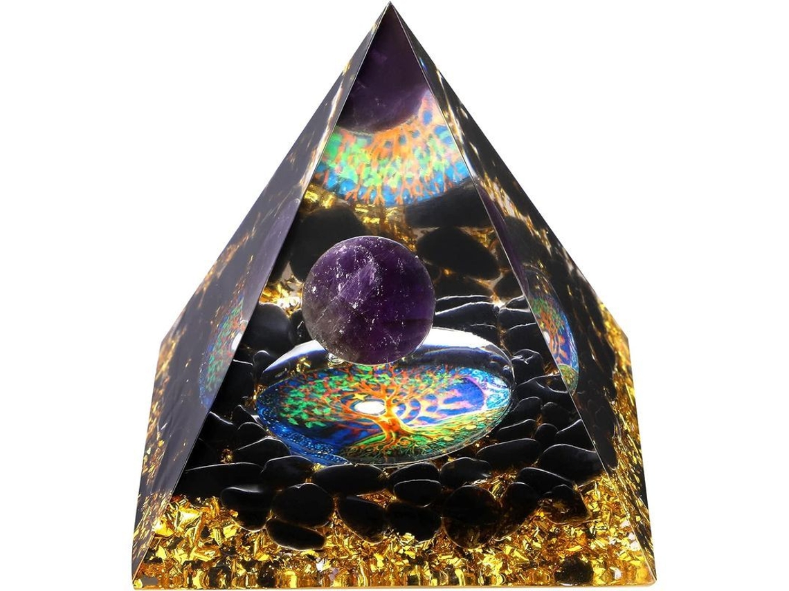 2026-pirámide Orgonita De Cristales Obsidiana Y Amatista Para Energía Positiva Y Sanación 2.3x2.3in