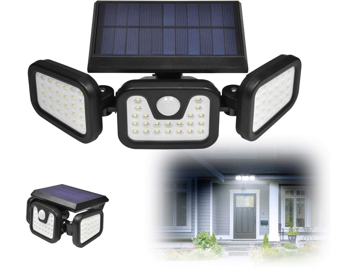 Luzes Solares De Segurança — 3 Cabeças Rotativas — 74 Leds Com Sensor De Movimento — 550 Lúmens — Impermeabilidade Ip65