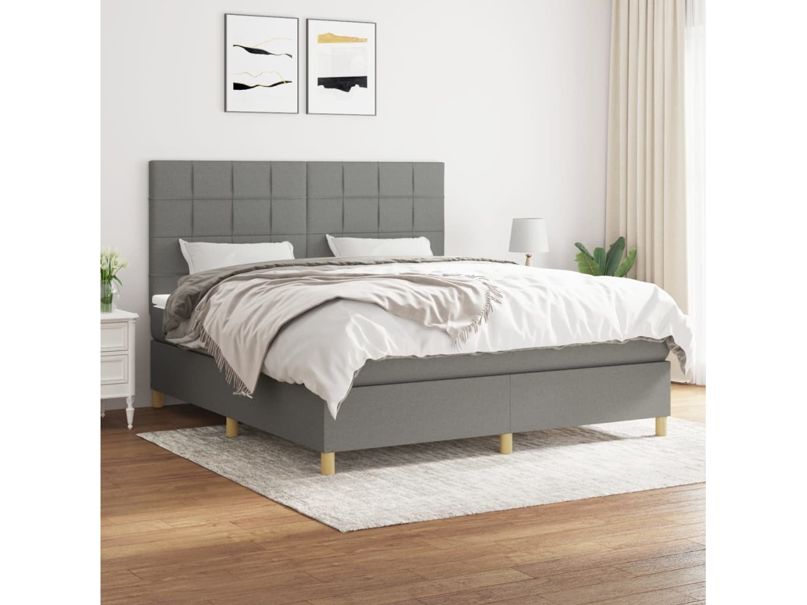 Cama Box Spring Con Colchón Tela Gris Oscuro 160x200 Cm