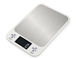 Báscula de cocina electrónica impermeable, 5 kg/1 g, acero inoxidable, recargable, color blanco, para alimentos y panadería. Sfushos