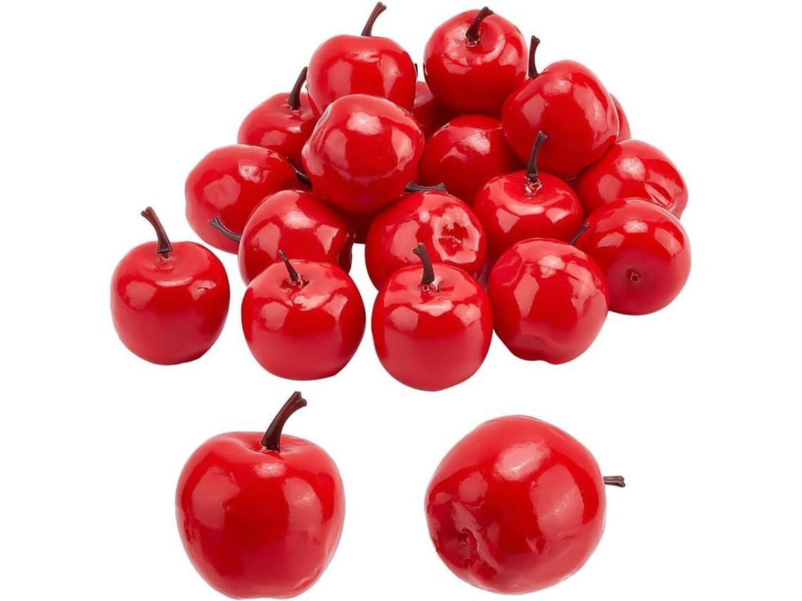 20 manzanas rojas en miniatura de 3,4 cm, artificiales, para decoración navideña y fotografía.