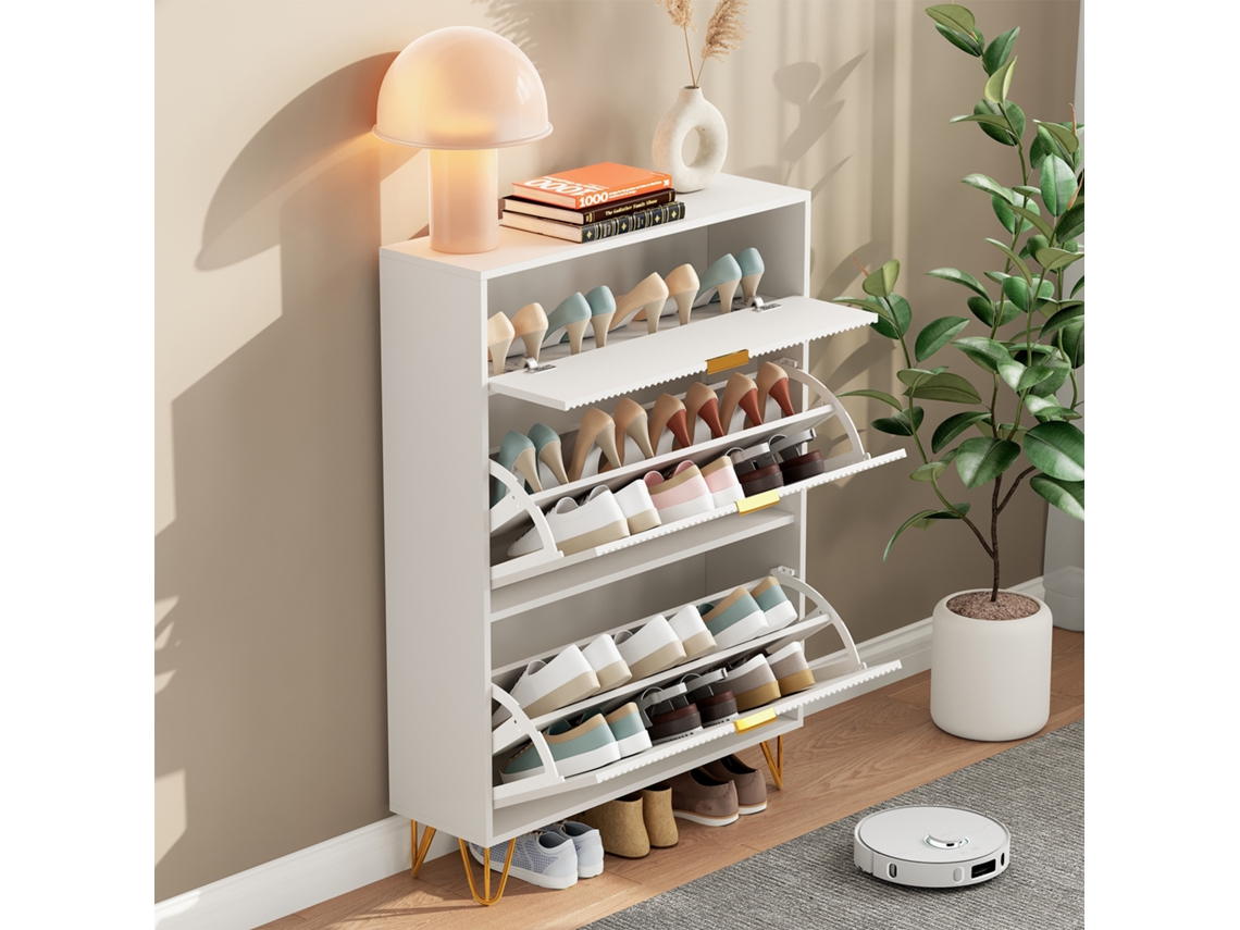 Armario Zapatos 3 Abatibles,80x24x118,5 cm, Mueble Almacenamiento Recibidor,Pasillo,Salón - Blanco