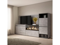 Aparador, 274x145x35 cm, Dormitorio, habitación, Chimenea eléctrica XXL, Cómoda, Cajonera, Zapatero, Cemento SKRAUT HOME