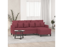 Sofá De 3 Plazas Con Taburete De Tela Rojo Tinto 180 Cm