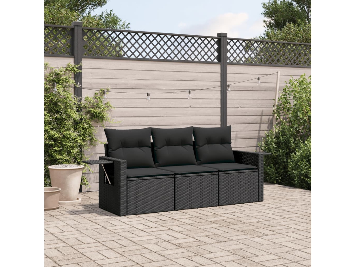 Conjunto de 3 sofás de jardín con cojines de mimbre sintético negro de DKD Home Decor