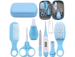 Kit de cuidado para bebé 2026 con 8 piezas, accesorios de higiene y estuche con cremallera, color azul.