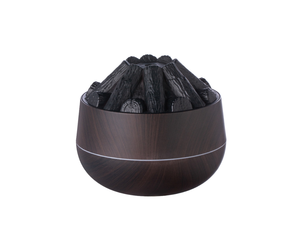 Humidificador USB Digitallab, forma creativa de llama de carbón, 300 ml, luz ambiental (veta de madera oscura)