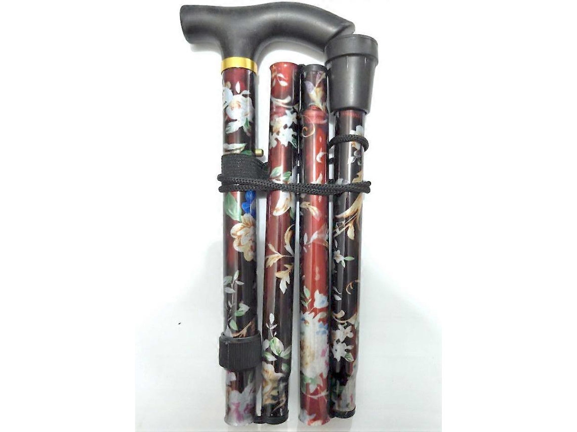 Bastón plegable ajustable de aluminio con estampado floral, ideal para senderismo y acampada. Ayuda de movilidad duradera.