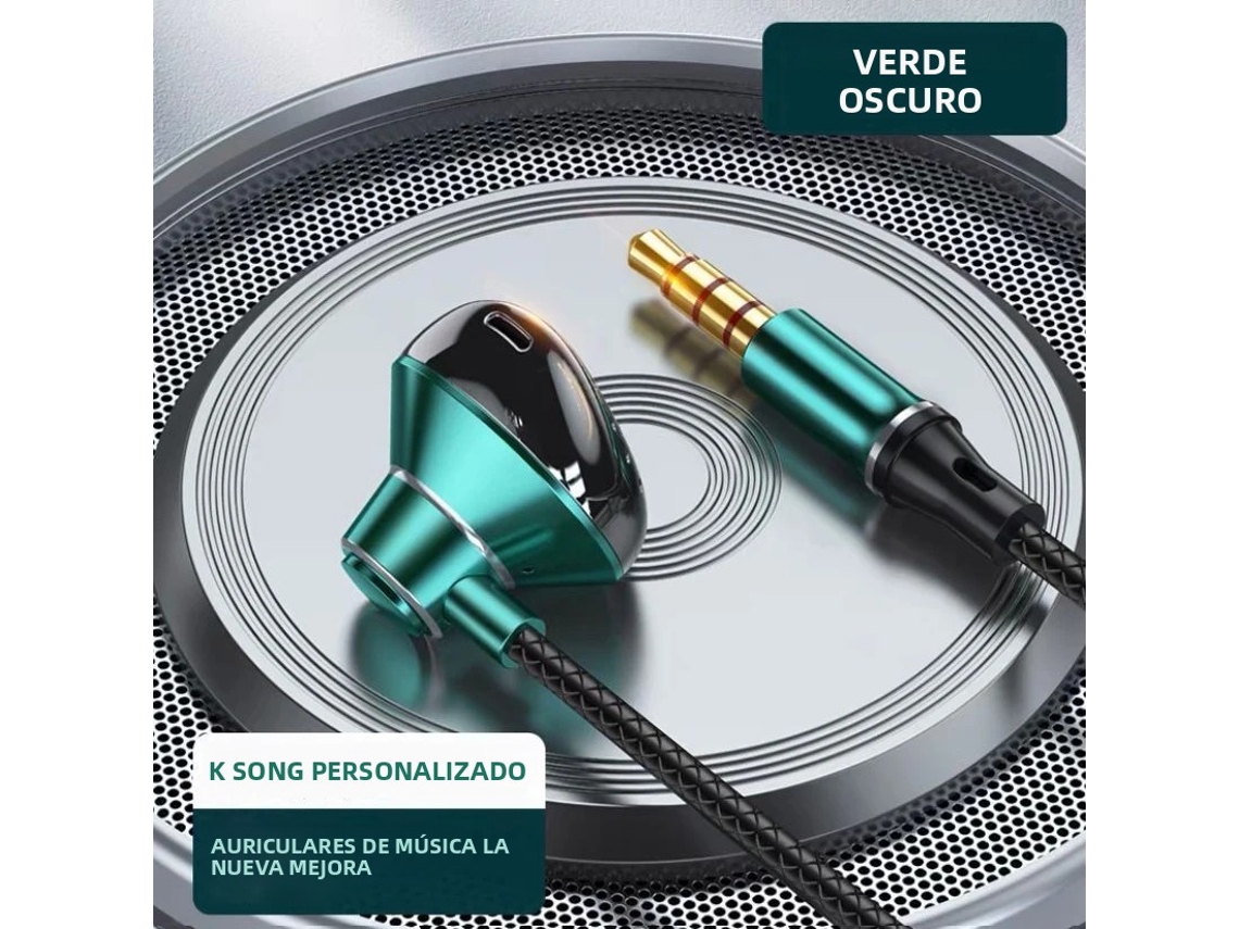 Auriculares estéreo inalámbricos HiFi tipo C con micrófono HD Mdug (verde, 3,5 mm)