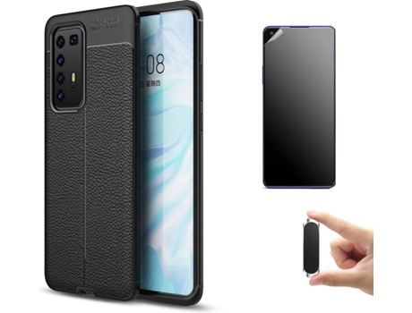 Kit Carcasa, Protector Y Soporte Huawei P40 Pro Ultimatte Rugged Leather Negro