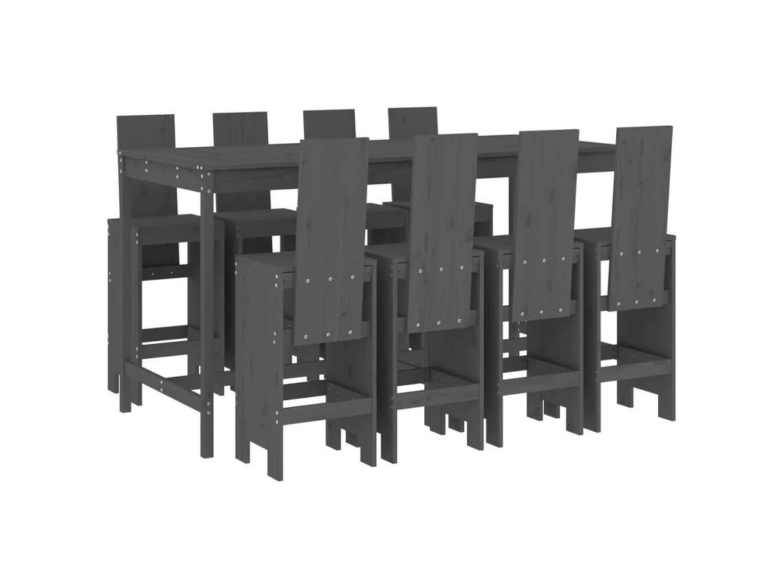 Maison Exclusive - Mesa Y Taburetes Altos Jardín 9 Pzas Madera Maciza De Pino Gris