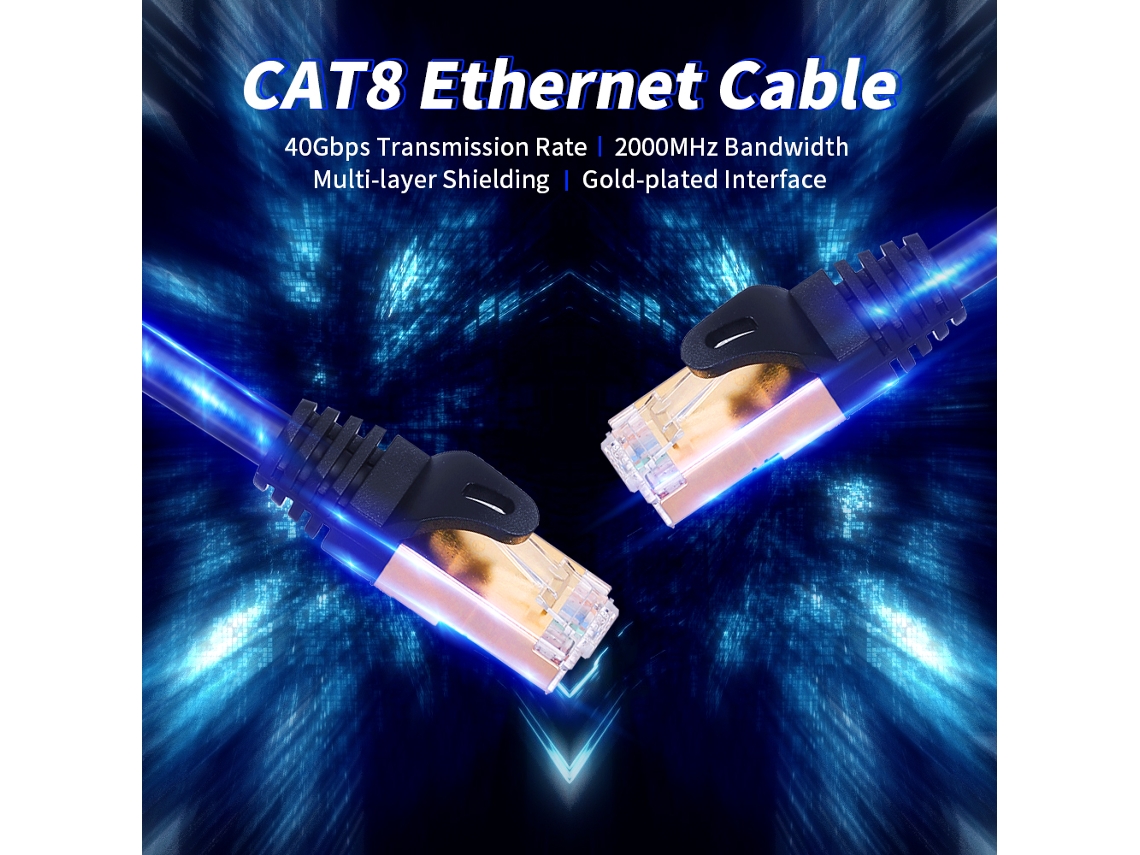 Cable De Red Cat8 De 40 Gbps Y 2000 Mhz Con Núcleo De Cobre Puro Multiapantallado, 26 Awg, Interfaz Chapada En Oro, 5 M