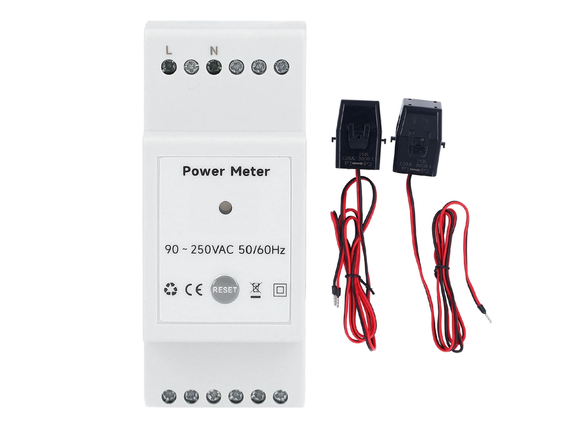 Monitor De Consumo De Energía Wifi Inteligente Monofásico Con 2 Transformadores De Corriente De 120 A.
