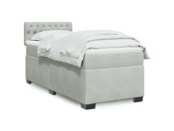 Cama Box Spring Con Colchón Terciopelo Gris Claro 100x200 Cm