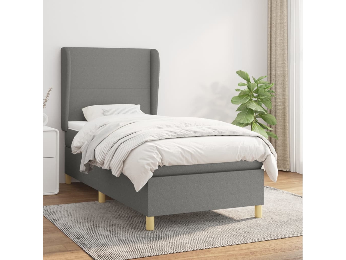 Cama Box Spring Con Colchón Tela Gris Oscuro 80x200 Cm