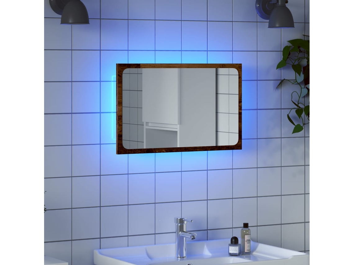 Espejo De Baño Con Luz Led Madera Envejecida 60x8,5x38 Cm