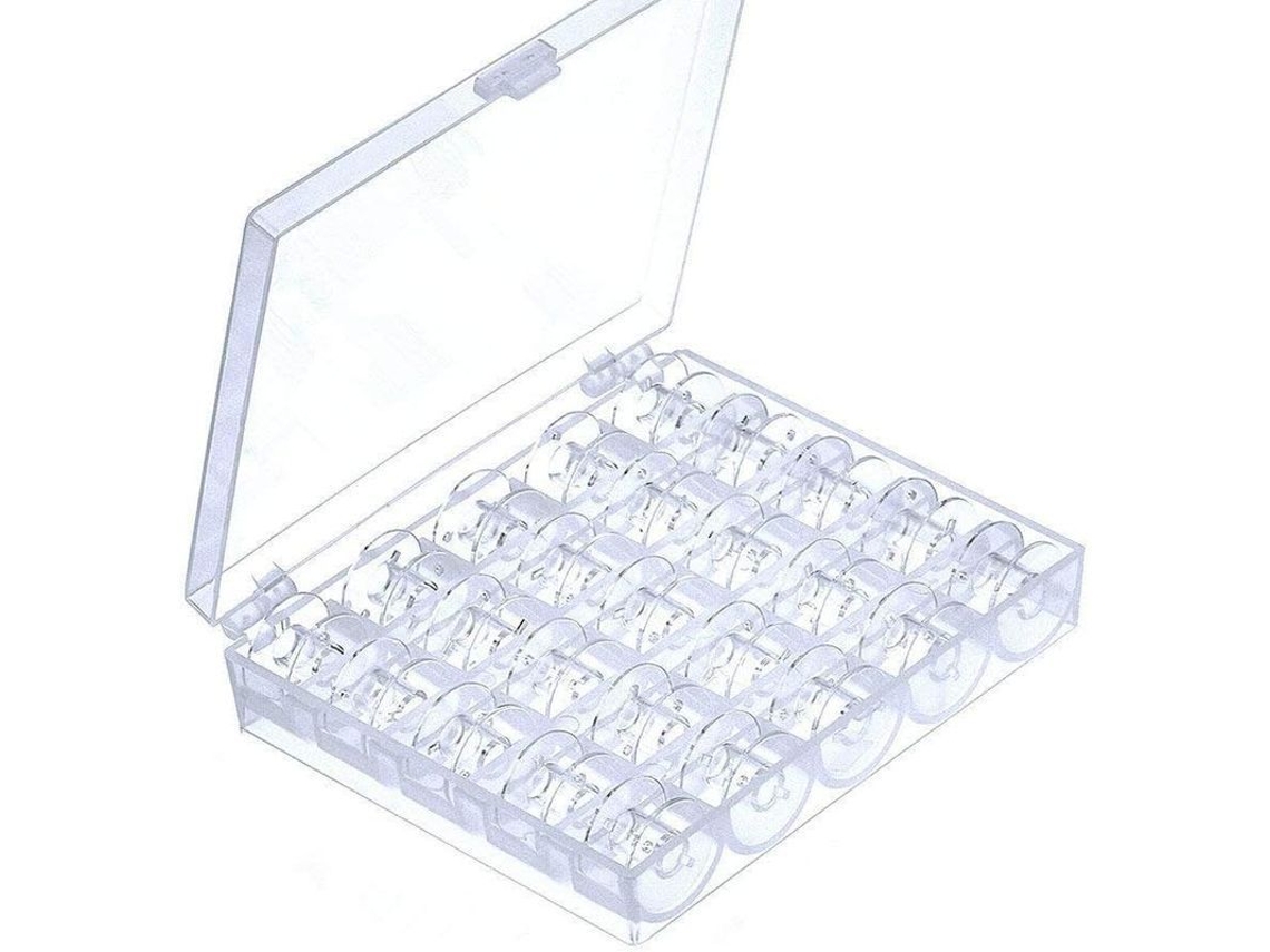 25 Canillas Para Máquina De Coser En Plástico Transparente Con Estuches Para Canillas