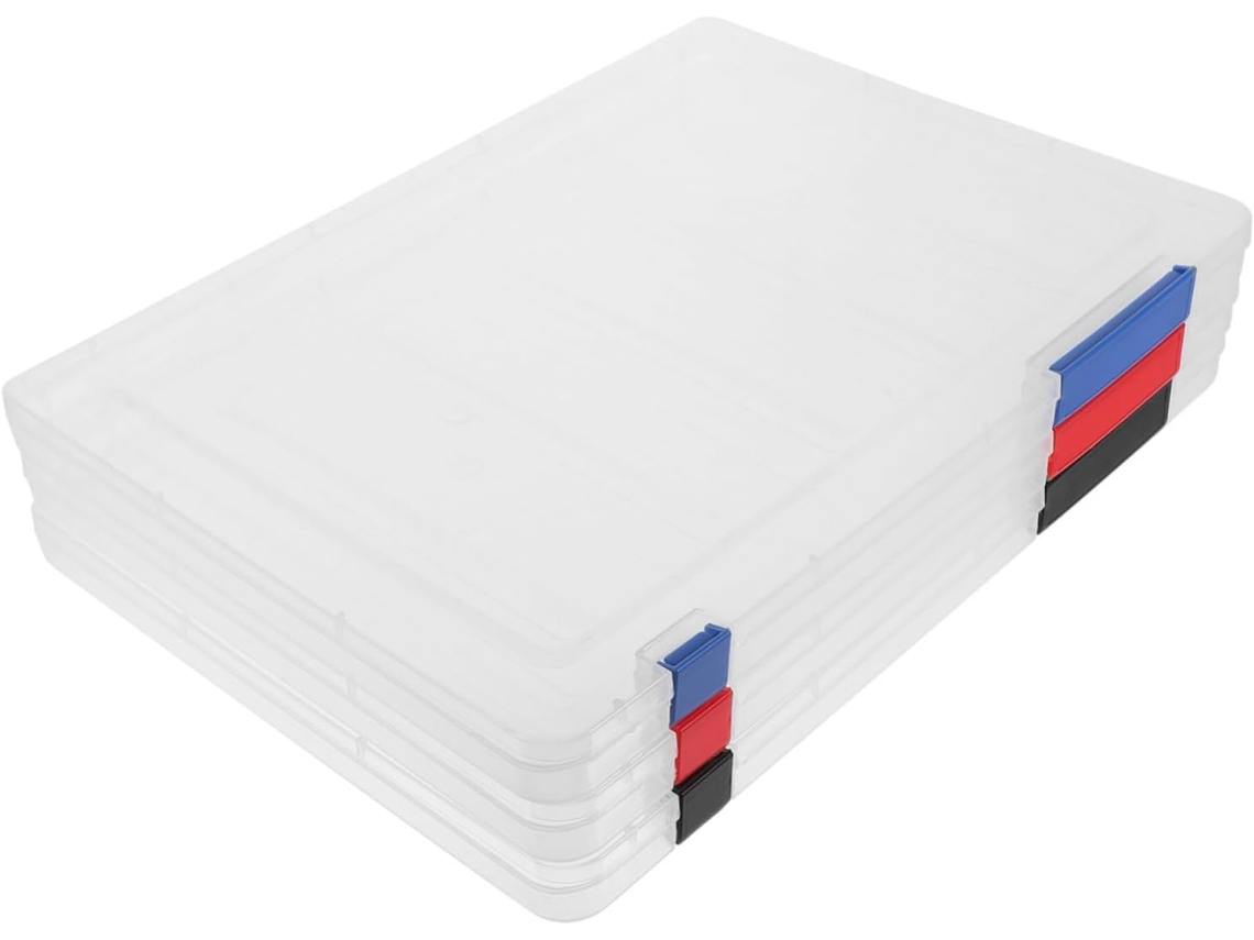 Cajas De Almacenamiento A4 Con Cierre De Hebilla, Juego De 3, Plástico Transparente Resistente.