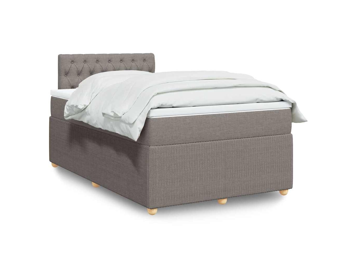 Cama Box Spring Con Colchón Tela Gris Taupe 120x200 Cm