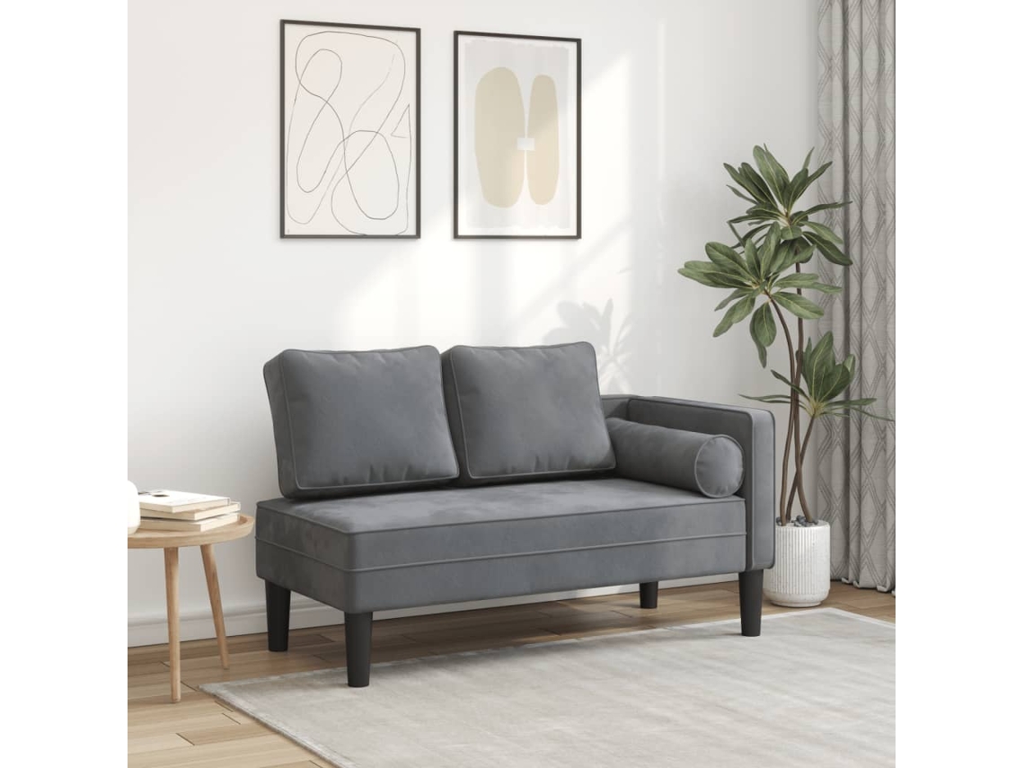 Chaise longue con cojines de terciopelo gris oscuro Lovely Home
