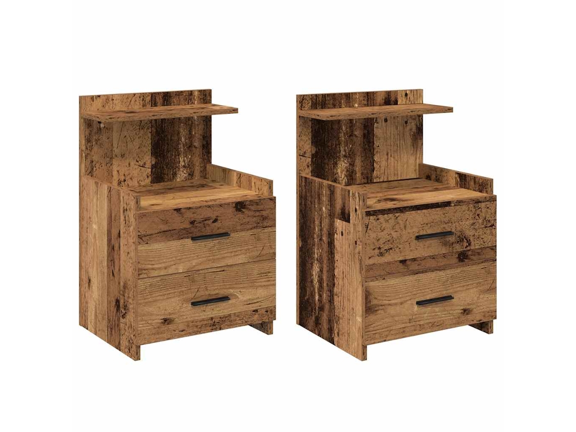 Maison Exclusive - Mesitas De Noche 2 Unidades Con 2 Cajones Madera Vieja 40x36,5x62 Cm