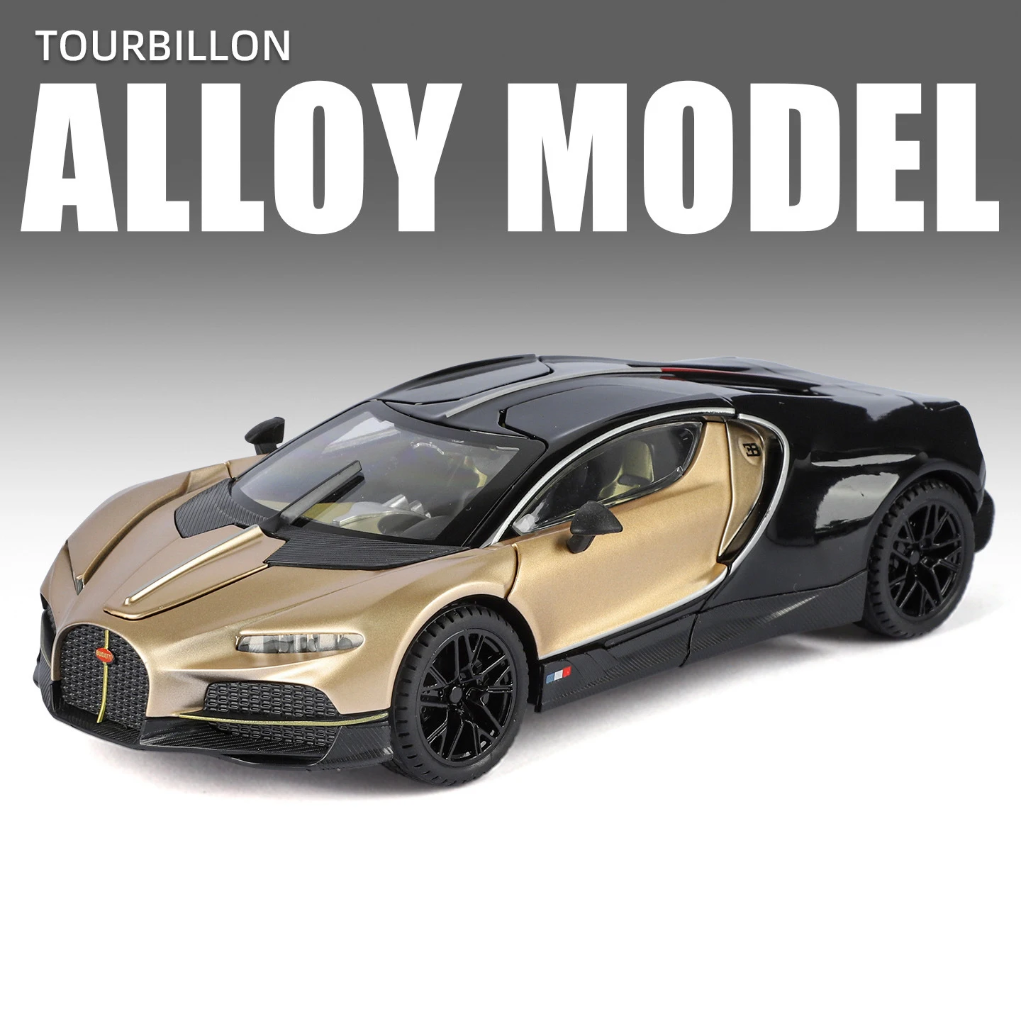 (dourado) Miniatura De Supercarro Em Escala 1:24, Feita Em Metal Fundido, Com Mecanismo De Fricção Com Som E Luz, Ideal Para Crianças.
