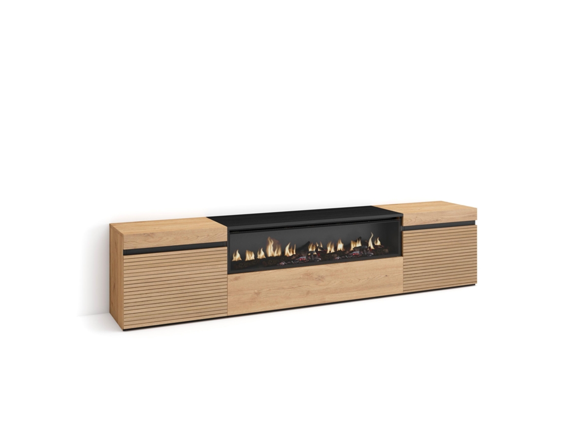Mueble TV Televisión, 200x45x35cm, Para TV hasta 80, Chimenea eléctrica, Roble SKRAUT HOME