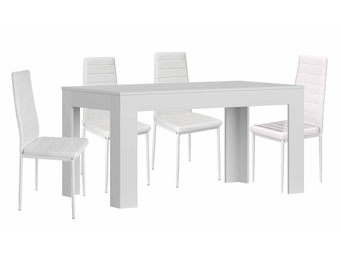 Mesa Extensible de Comedor o Cocina Blanco 4 Sillas en Polipiel/metal Blanco SALDOSYSTOCKS