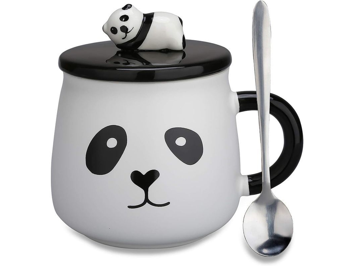 2026da-taza Cerámica De Panda Pintada A Mano Con Tapa 3d Y Cuchara Regalo Cumpleaños 400ml