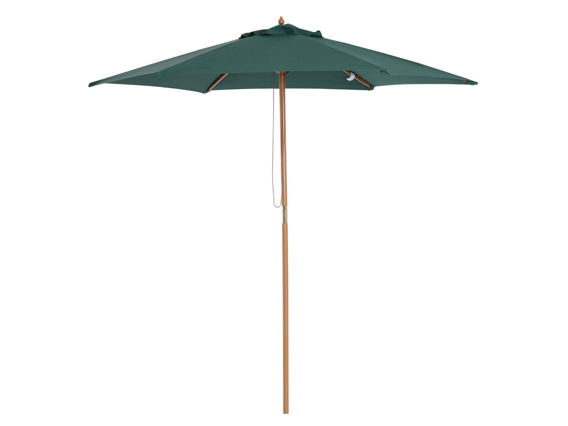 Sombrilla de madera Ø250x230 C 6 varillas Sistema de poleas Verde